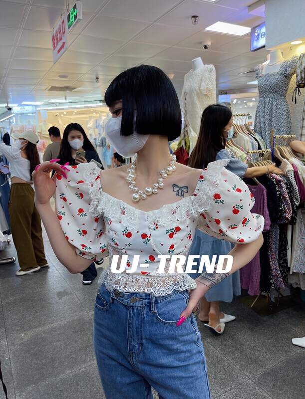 [ujtrend] floral short sleeve lace blouse 115\wtt