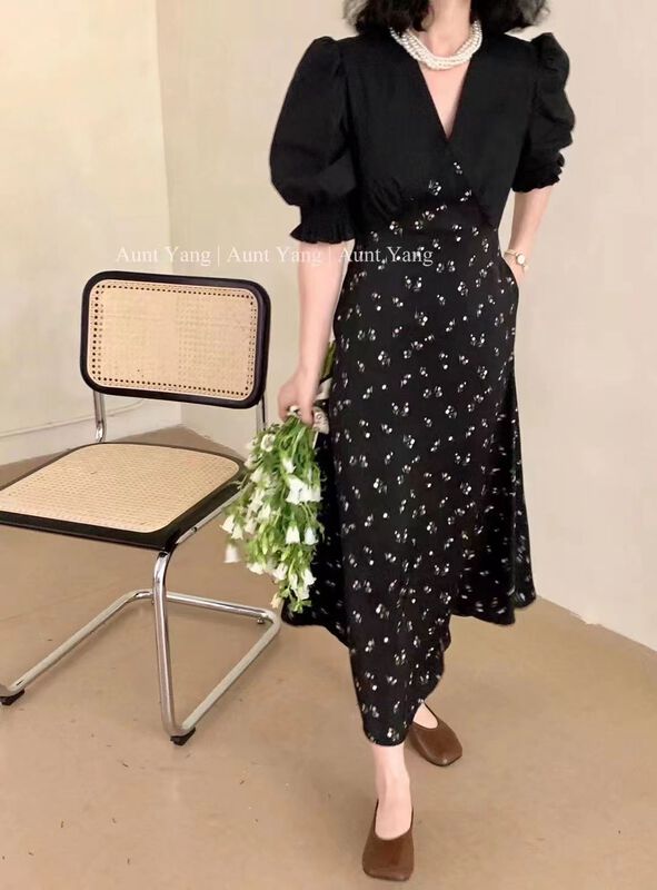 [Mimosa] Korean mosaic V-neck dress 1337\hjy