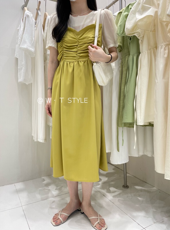 [wt] Korean pleated fake two piece dress 9051\hbx