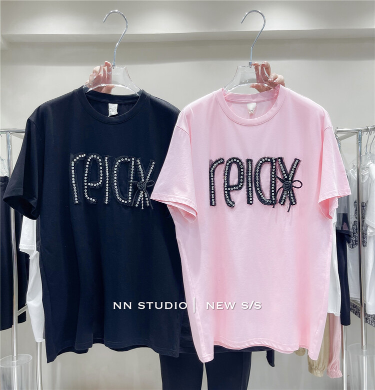 [NN] heavy industry Nail Drill letter loose short sleeve T-shirt 9668\y