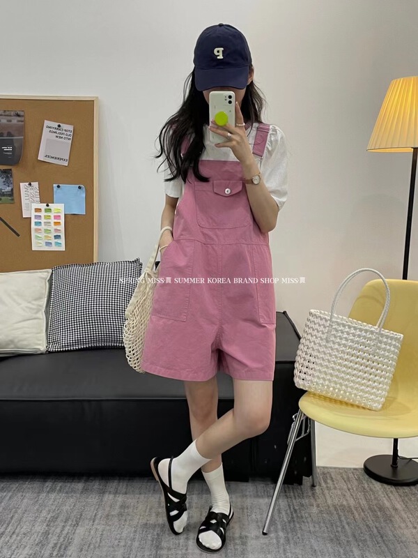 [Miss Jia] leisure simple pure color short sleeve + Korean comfortable loose strap Pants Set 3382\xyy