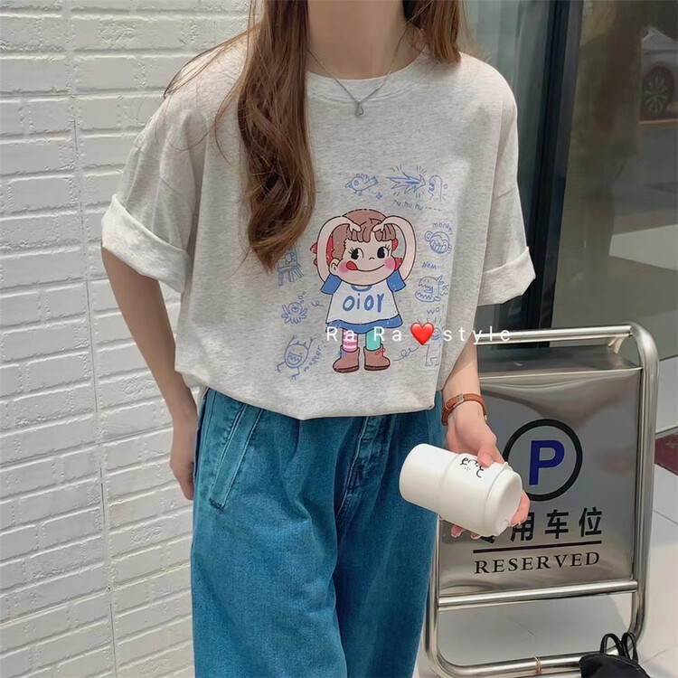 [rara] Japanese Buerger cartoon printed loose short sleeve T-shirt 63037\lsl