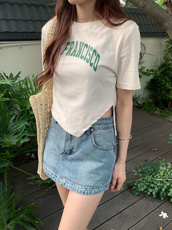 [as] American retro irregular letter trend short sleeve T-shirt 2230\hjy