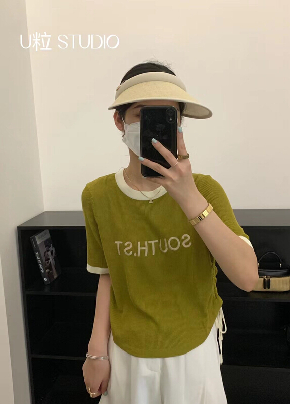 [U grain] contrast letter drawstring knit 33033\hbx