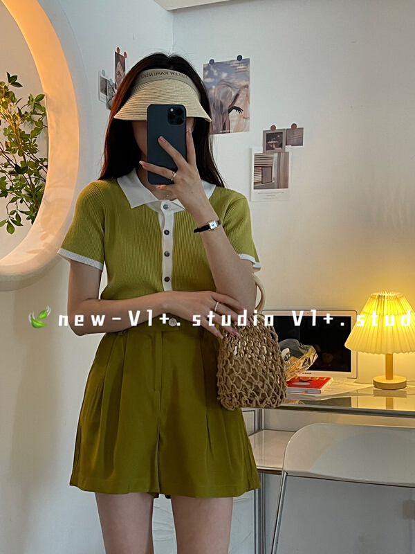 [vi+] Korean ice silk Polo short sleeve slim shirt 3192\lsw
