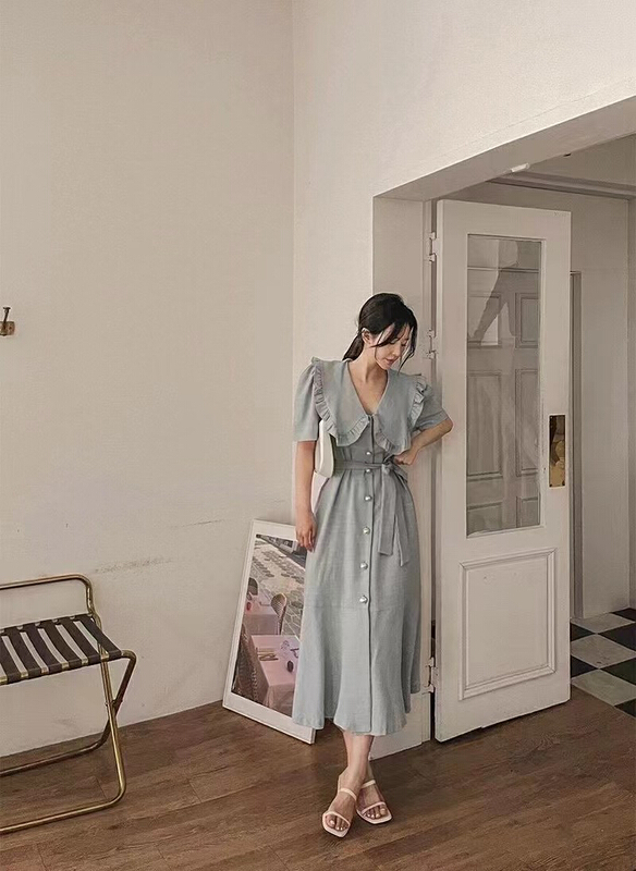 [31 fashion] French high-grade baby collar dress (with belt) 81653\hjy