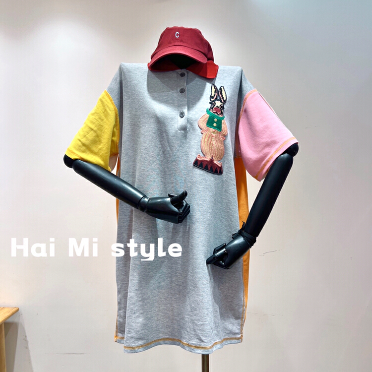 [Haimi] Korean fashion patchwork dress with embroidered contrast color (only for dresses) 1896\wtt
