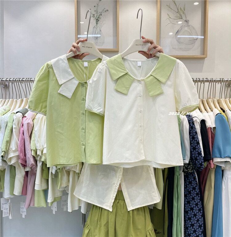[Max original] Korean version simple color contrast collar shirt 98260\hbx