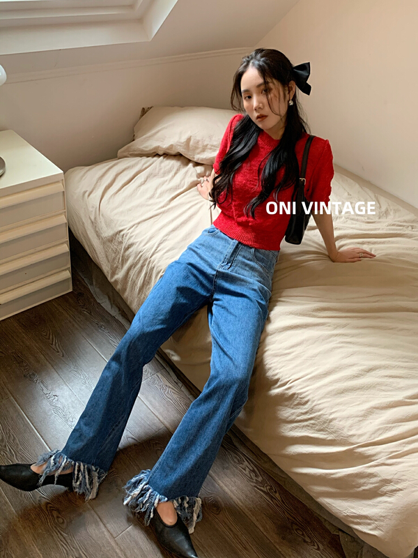 [onivinage oni] Korean tassel skinny jeans ow224n5341