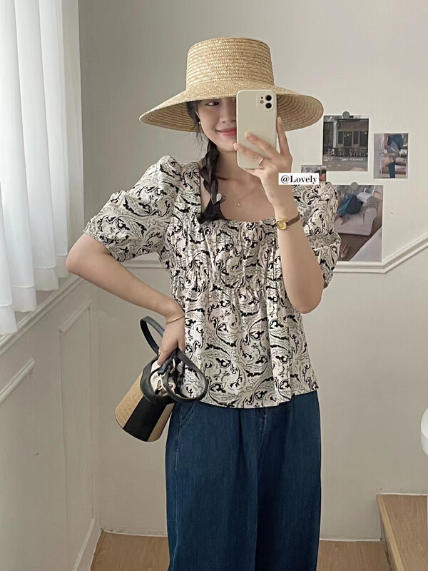 [love] temperament square collar shows thin minority Hawaii Shirt s1657\hbx