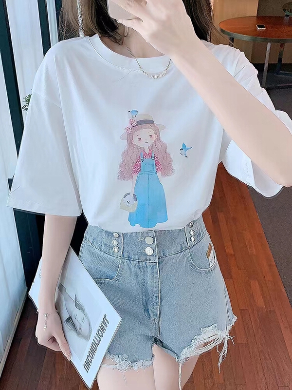 [Yilin] simple and versatile cartoon little girl short sleeve T-shirt 23341\wtt