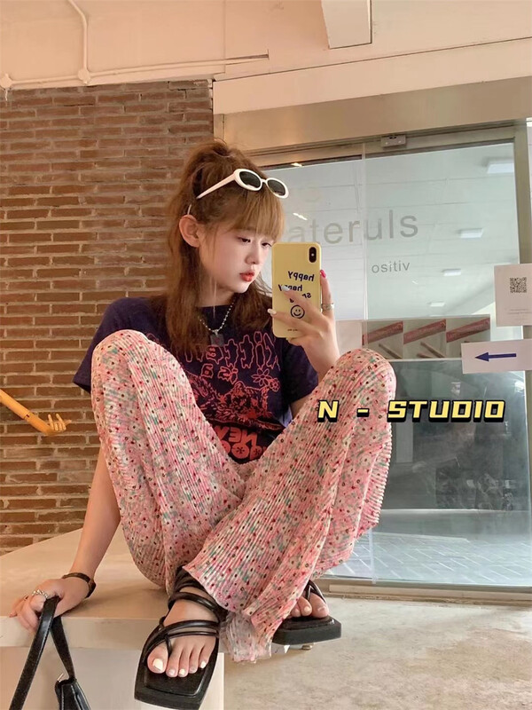 【N】 Floral pleated versatile casual pants 0919\wtt