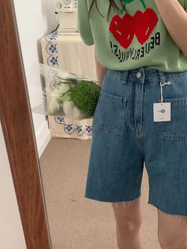 [meet me] pocket 5-point versatile denim shorts 61231\ll