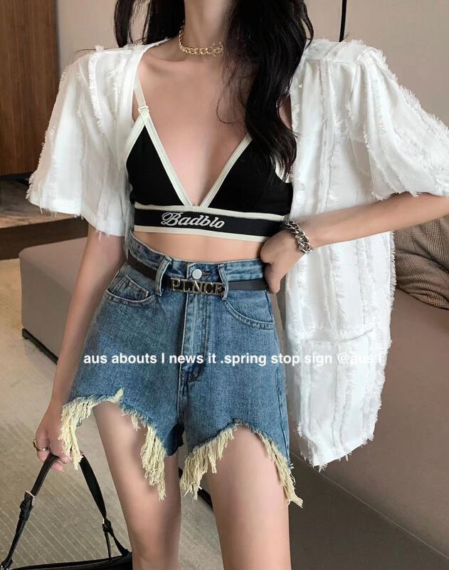 【 aus 】 pierced head high waist denim shorts (with belt) g621\pcz
