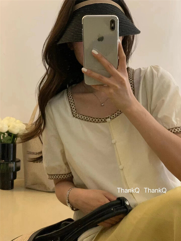 [thankq] Korean style square collar fresh and versatile shirt 6911\zjy
