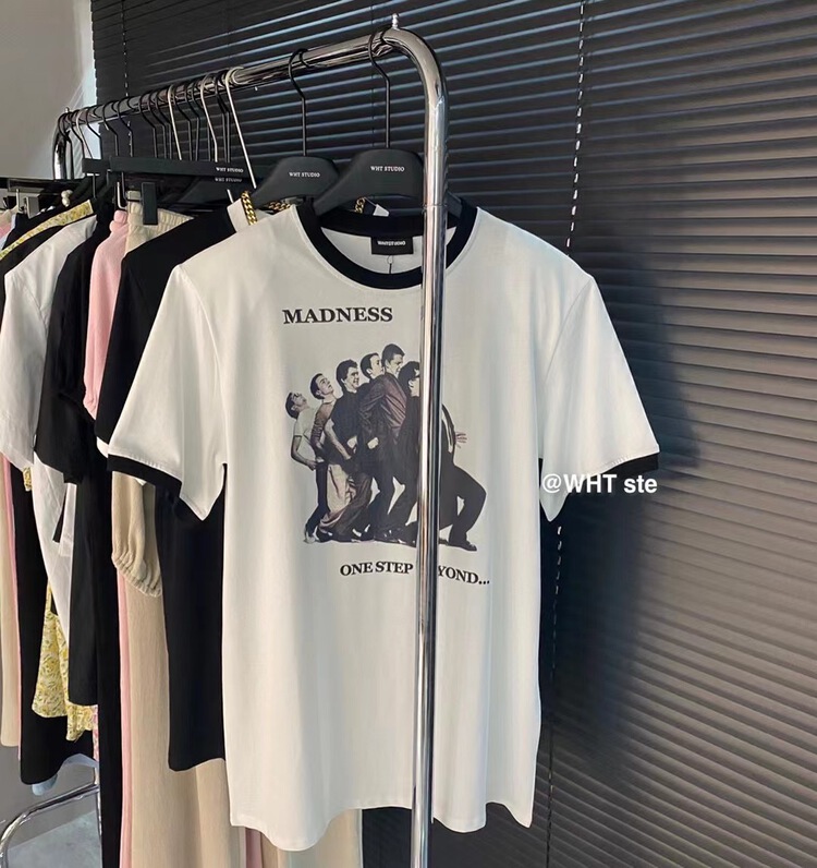[wht] Korean shoulder pad color block printed Pullover short sleeve T-shirt ys1-5016\wtt