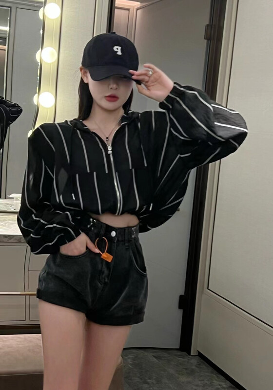 [E.S] stripe Korean hooded short coat 2207\lsw