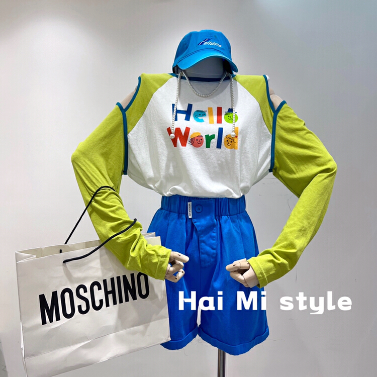 [Haimi] Korean alphabet print mosaic color contrast sunscreen shirt 1916\wtt
