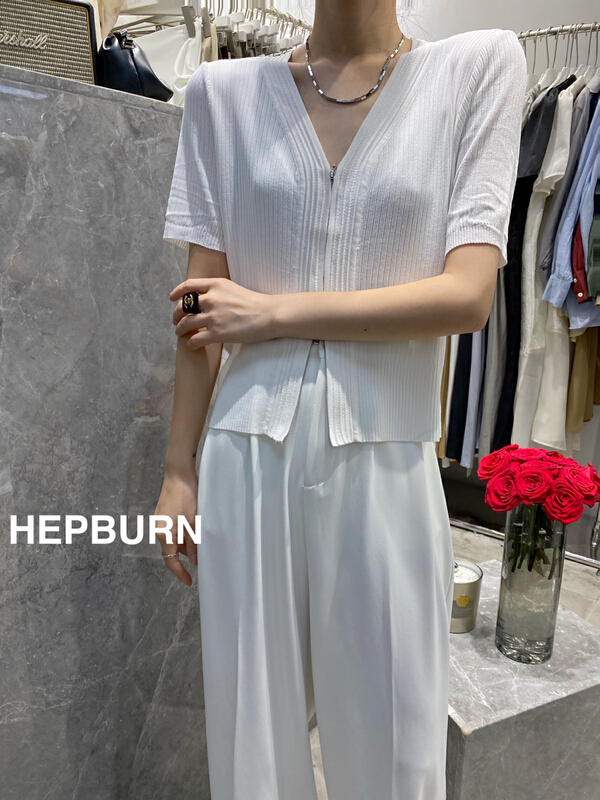 [Hepburn] V-neck Double Zip fashion shirt 8828\l