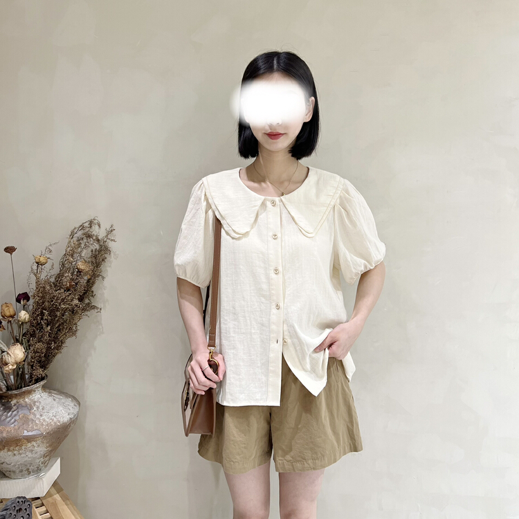 [I look] fresh and simple double collar wood button shirt 12075\zjy