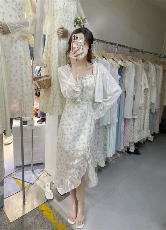 [clothing world] Han Shu little woman floral suspender dress 9621\hjy
