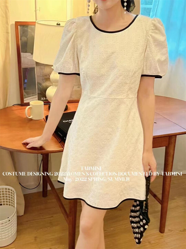 [SYL] bubble sleeve ladies' color matching dress 5238\l