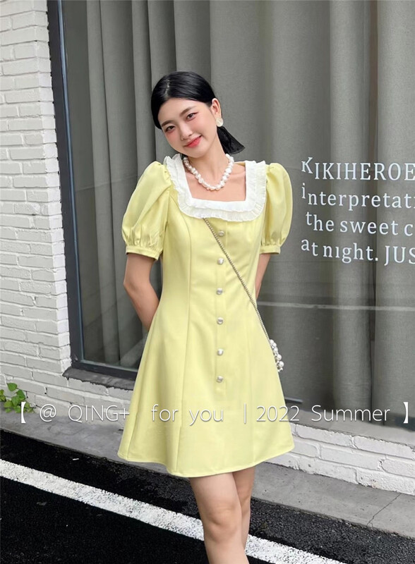 [Qingqing family] slim temperament breasted suit dress 2096\xyy