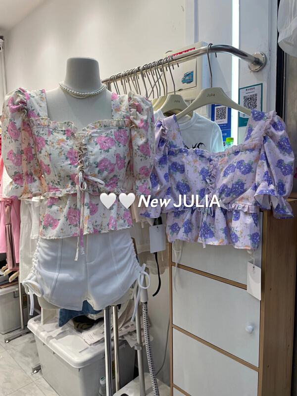 [Julia] one shoulder floral shirt ys1-986\pcz