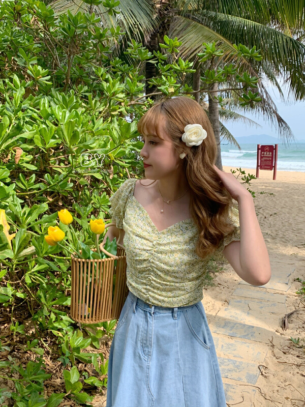 A new year in early spring! [best of you] basic Versatile Single breasted floral navel shirt ys1-9825\hbx