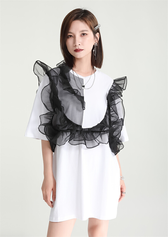 [f.modern] Organza patchwork Ruffle Dress 3194\lsw