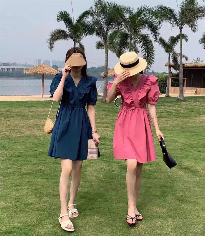 [Xiangli] little woman V-neck Ruffle Dress 9038\pcz