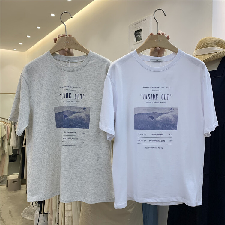 [xhm] Korean fresh printed round neck short sleeve T-shirt 888\zjy