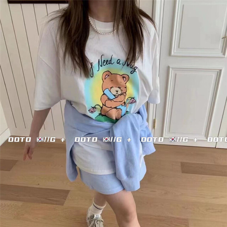 [g+] bear print Pullover short sleeve T-shirt 1967\wtt