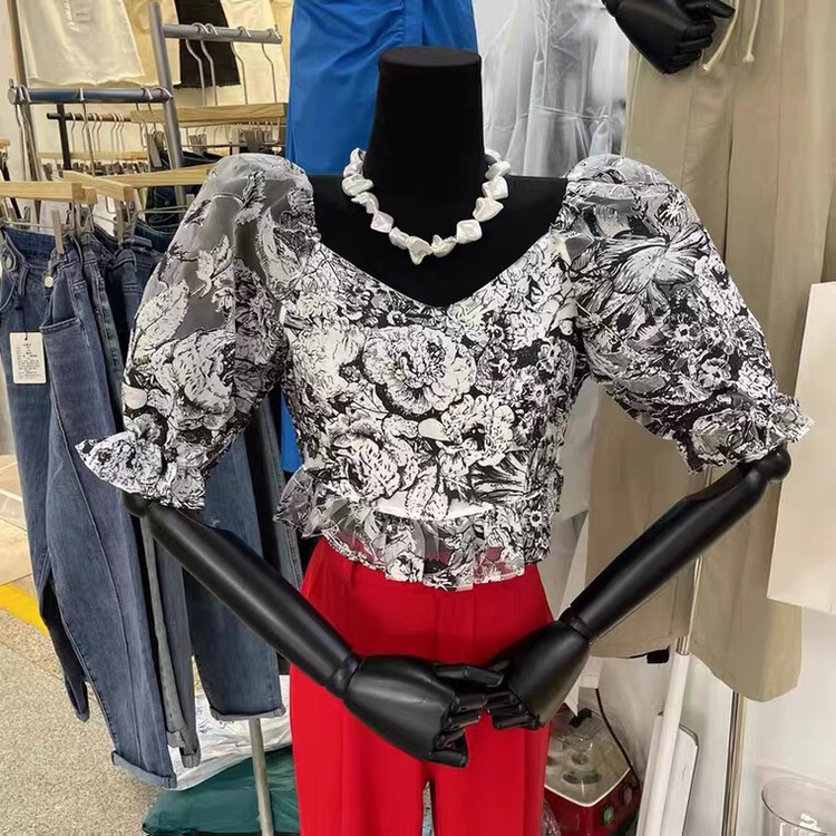 [mix] French retro floral Lantern Sleeve Shirt 0269\wtt