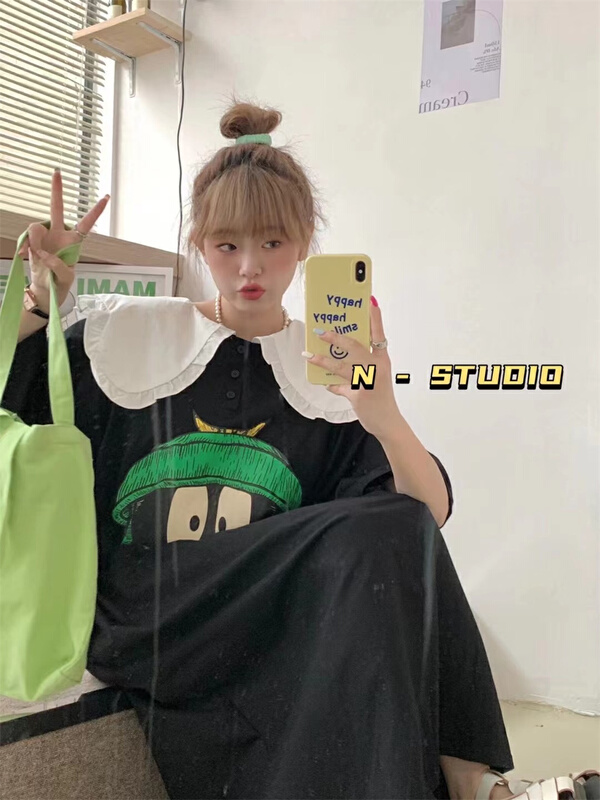 【N】 Cute cartoon printed loose baby collar dress 0897\wtt