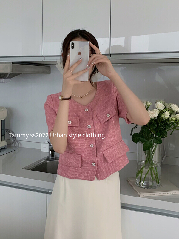[Tammy] round neck small fragrance breathable exquisite versatile shirt 30800\l