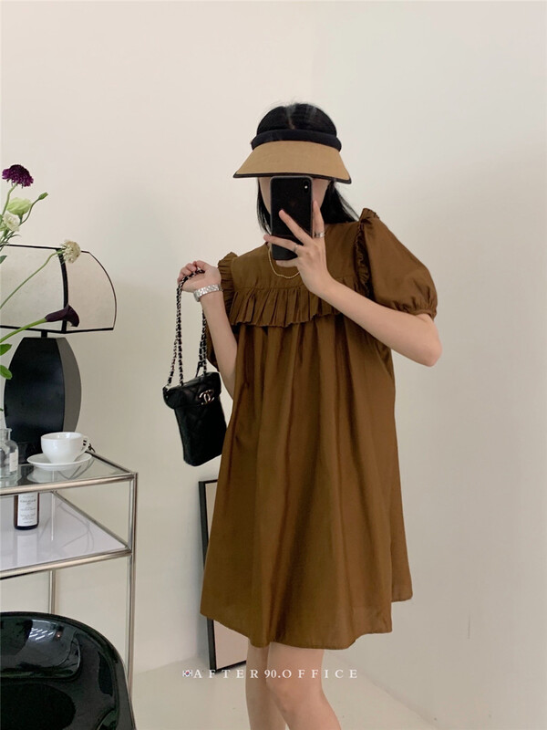 [after.90] pleated lady simple dress 6768\ll