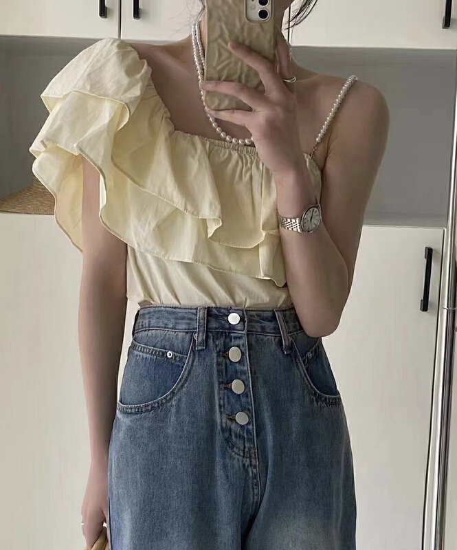 [m&t] little women's Ruffle short vest / sling (with detachable chain) 8810\hjy