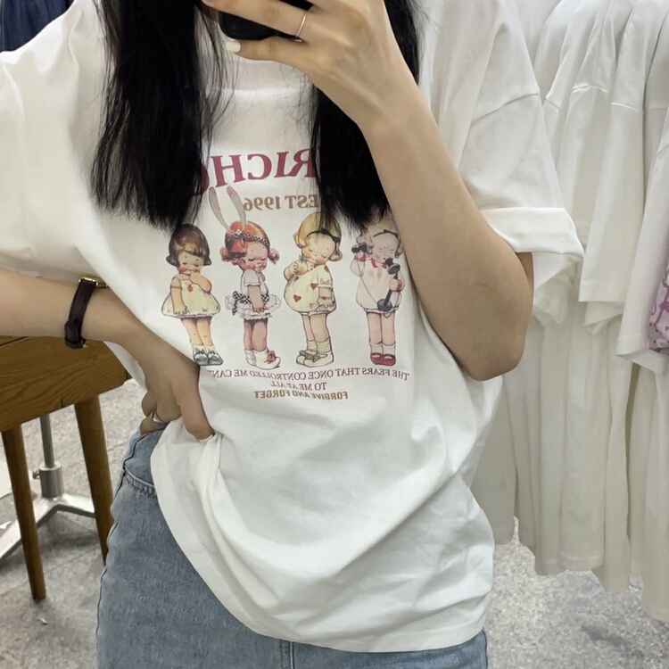 [Li Bai] Korean cartoon cartoon printed short sleeve T-shirt 2618-4\ll