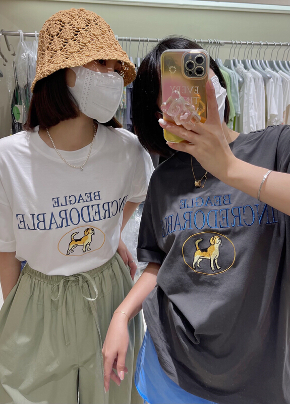 【 attitude 】 round neck versatile letter embroidered short sleeve T-shirt aq4459