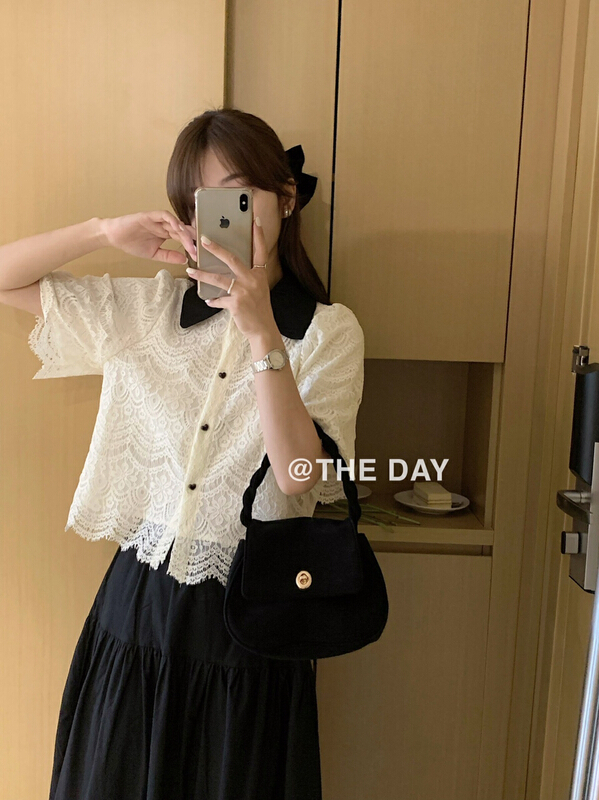 [the day] Korean style color contrast baby collar shirt 18973-\ll