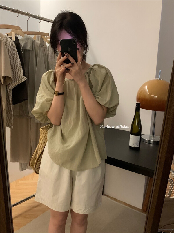 [a-bow studio] small shirt with split back of fresh bubble sleeves (only selling small shirts) 80252\zjy
