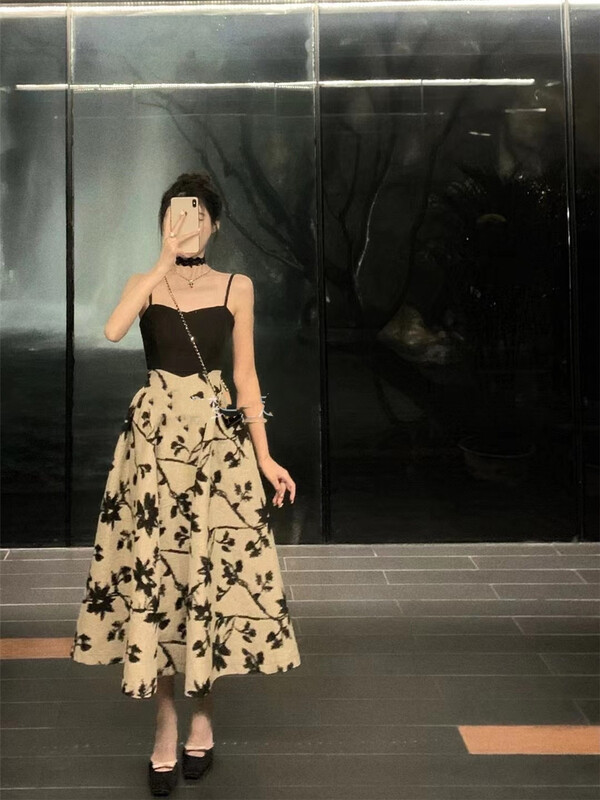 [see you] French elegant floral long suspender dress 31021\pcz