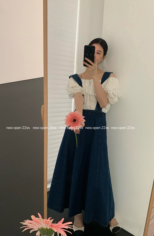 [new open] Korean version high waist thin denim suspender dress hb22265\zxx