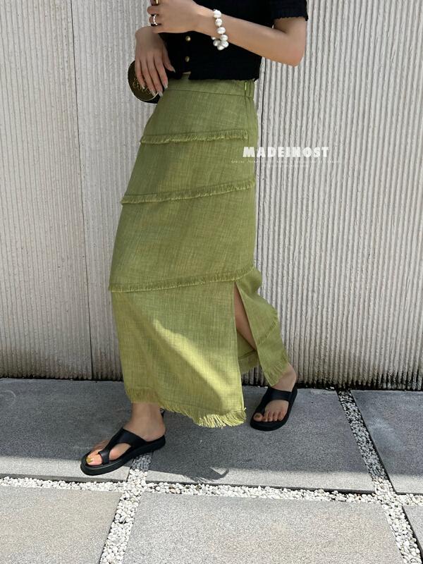 [OSHA madeinost] Gaoding small fragrance thin elastic waist skirt all manual tassel 86381