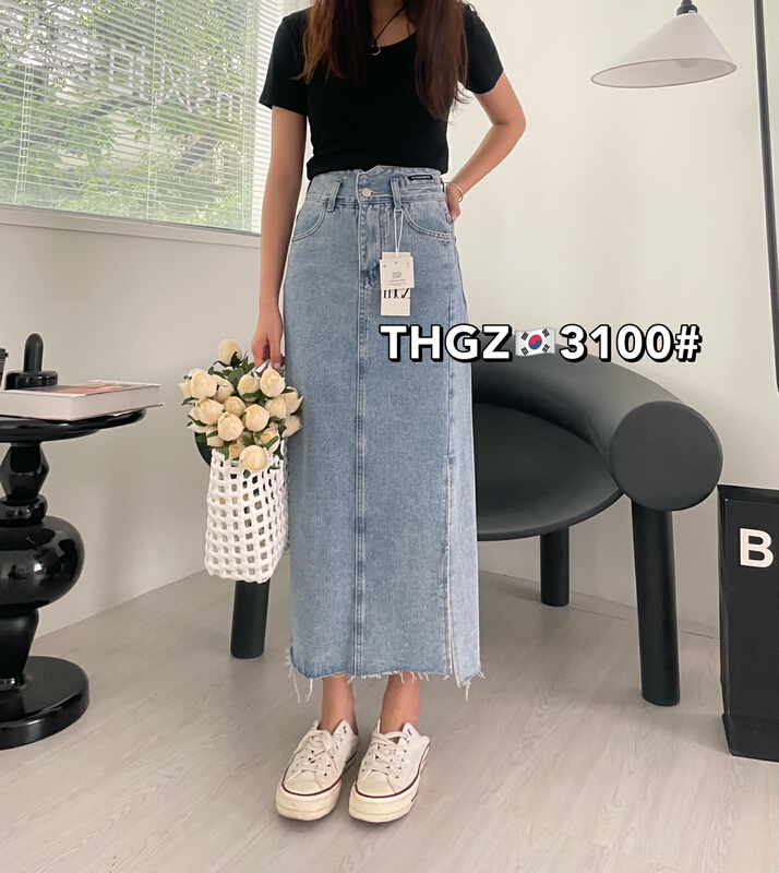 [thgz] high waist, back waist, irregular side split denim skirt 3100 \ll