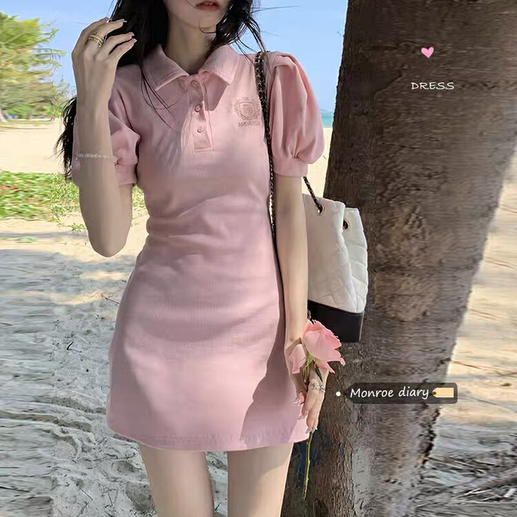 [wgwe] sweet and spicy girl polo collar bubble sleeve dress 1779\pcz