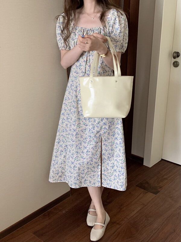 [T.G] square neck floral soft dress 17583\cls