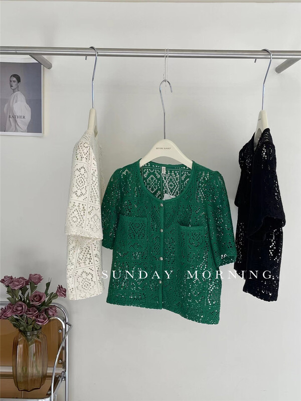 [Sunday morning] hollow out small fragrance pure color shirt 9164\zjy