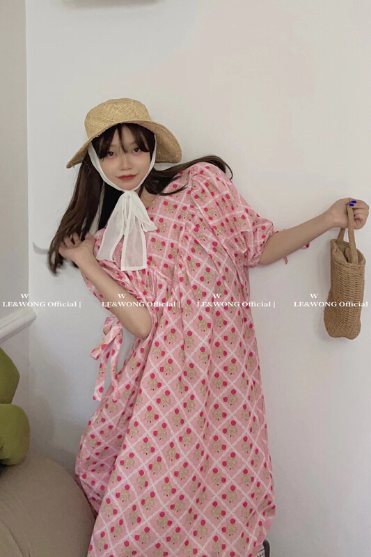 [le&wong] loose diamond check Rose Garden Girl Dress (dress) 8877\wtt